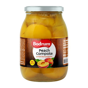 Jar of Bodrum Peach Compote on a white background