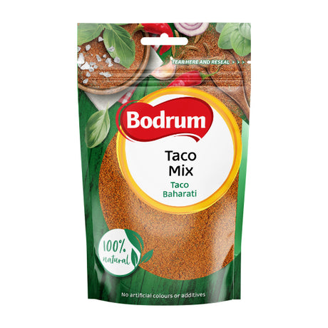 Bodrum Taco Mix packaging with green background and visible brand logo.