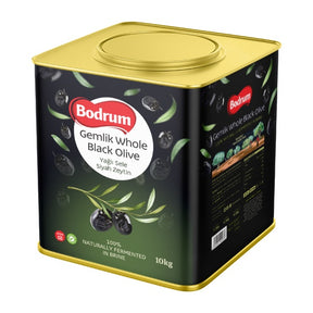 Bodrum Gemlik Whole Black Olive packaging on a white background