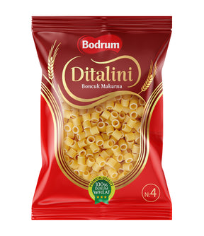 Red package of Bodrum Ditalini pasta on a white background