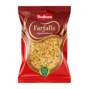 Packaged pasta with Bodrum brand on a white background