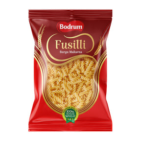 Red package of Bodrum Fusilli pasta on a white background