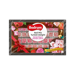 Bodrum Red Mix Turkish Delight packaging on a white background