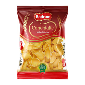 Packaged pasta with Bodrum branding on a white background