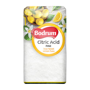 Bodrum citric acid packaging with lemons and flowers on a white background