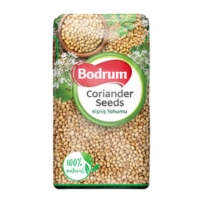 Packaging of Bodrum coriander seeds with a white background