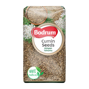 Packaging of Bodrum Cumin Seeds with visible branding and product details.