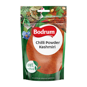 Packaging of Bodrum Chilli Powder Kashmiri with green background