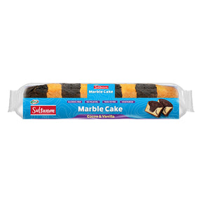 Packaged marble cake with visible brand name on a white background