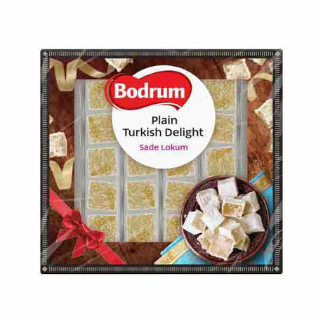 200g box of Bodrum Luxury Plain Turkish Delight, soft traditional Lokum dusted with powdered sugar