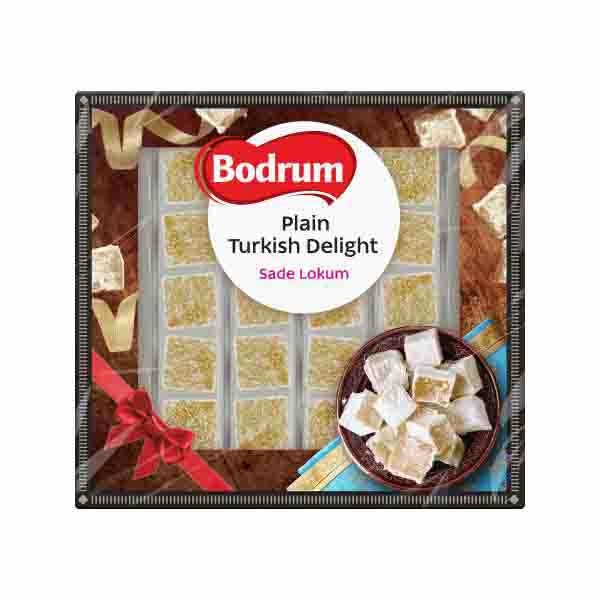 200g box of Bodrum Luxury Plain Turkish Delight, soft traditional Lokum dusted with powdered sugar