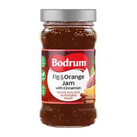 Jar of Bodrum Fig & Orange Jam with Cinnamon on a white background