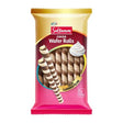 Sultanm Cocoa Wafer Rolls in a 150g package. The packaging features a gold top section, a red banner with the brand name, and a pink bottom section, with an illustration of chocolate-dusted wafer rolls and a swirl of whipped cream.