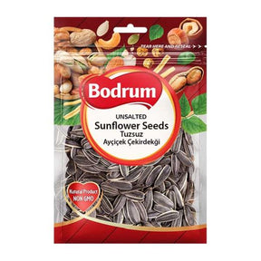 Packaging of Bodrum unsalted sunflower seeds with a red and white design.